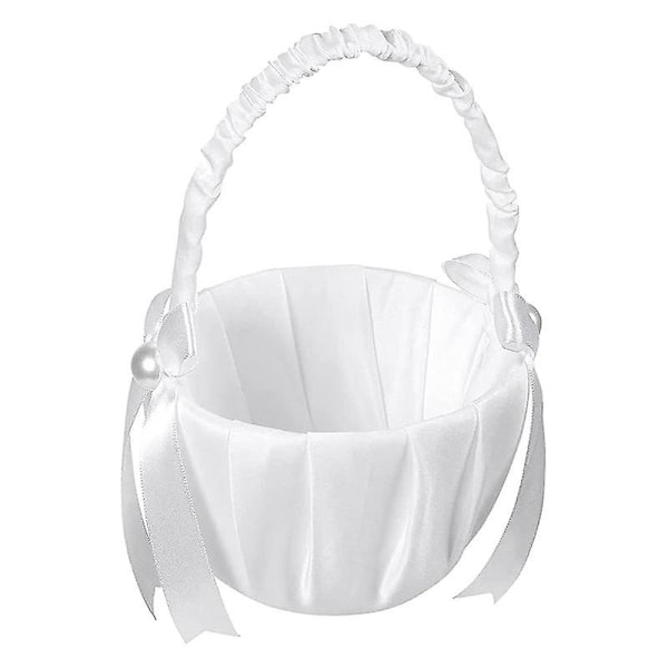 1 Pack Bröllops Satinblomkorg, romantisk rosett Party Blomsterflickekorg