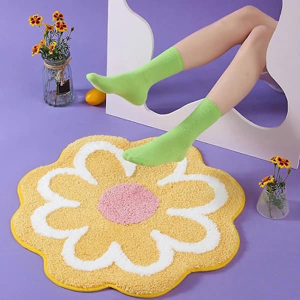 Daisy Sød Badeværelsesmåtte Bladformet Vaskbar Badeværelsesmåtte Skridsikker Absorberende Badeværelsesmåtte Blød Fluffy Børneværelse Blomstermåtte Til Gulv 40 cm Blå