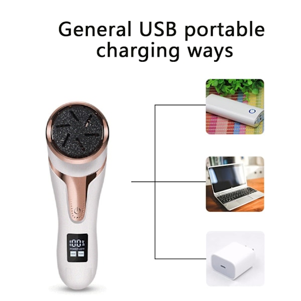 Pedikyr Maskin Digital Display Elektrisk Pedikyr Slip Fot Polermaskin med LED USB Laddning för Daglig Användning Vit