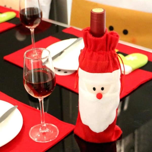 6 Julvinpåsar för Vinflaskor, Julpåsar, Tomte, Röda Vinflaskfodral, Påsar med Dragsko, Julklappar, Påse, Presentförpackning