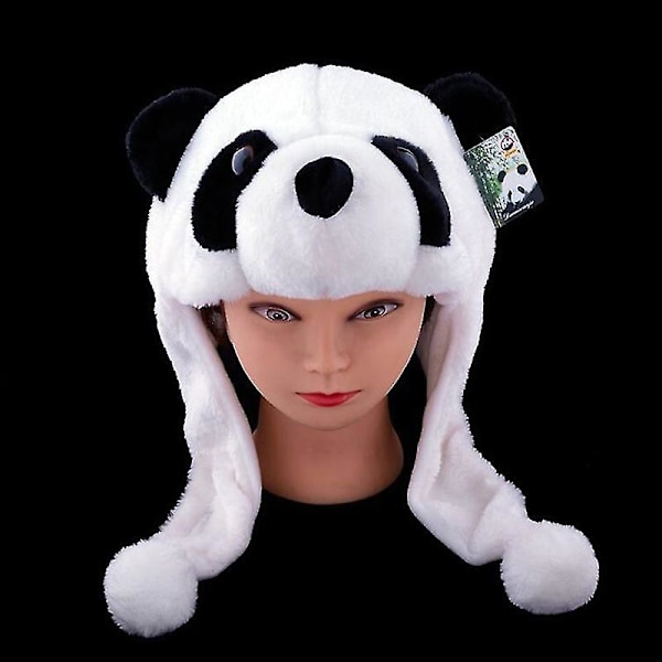 Søt plysjdyr panda lue med dusk pom pom ender lange stropper vinter varme luer