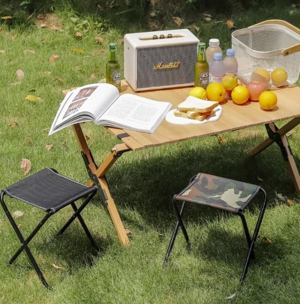 Sammenklappelig campingstol, let aluminiumsramme, sort oxfordstof