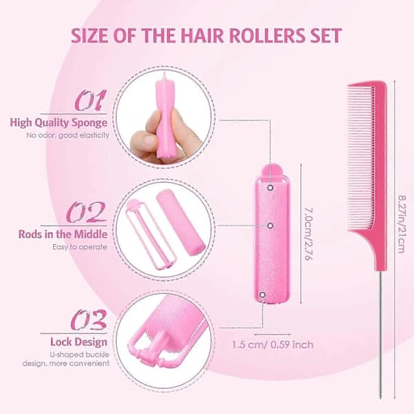 HA~43 Dele Skum Svamp Hårruller Sæt, Bløde Sovende Hår Curlers 1,5 cm Fleksible Hårstyling Svamp Curlers Og Rustfrit Stål (pink)
