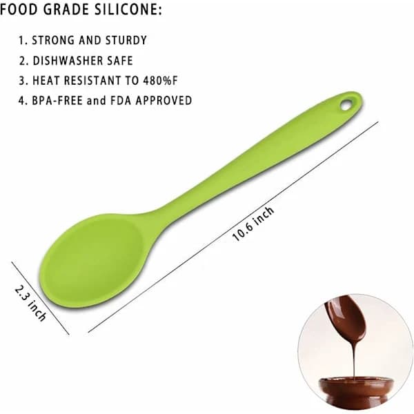 Silikonsked för kök, plastsked för matlagning, bakning, blandning och servering, 2 stycken (grön)