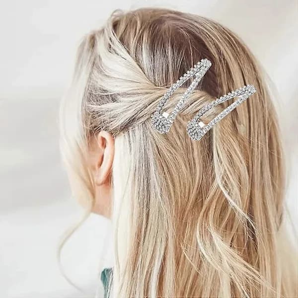 2 kpl Hiusklipsit Metalliset Hiusklipsit Barrettes Hius Naiset Strassi Klipsi Set Hopea Strassi Hiusneulat