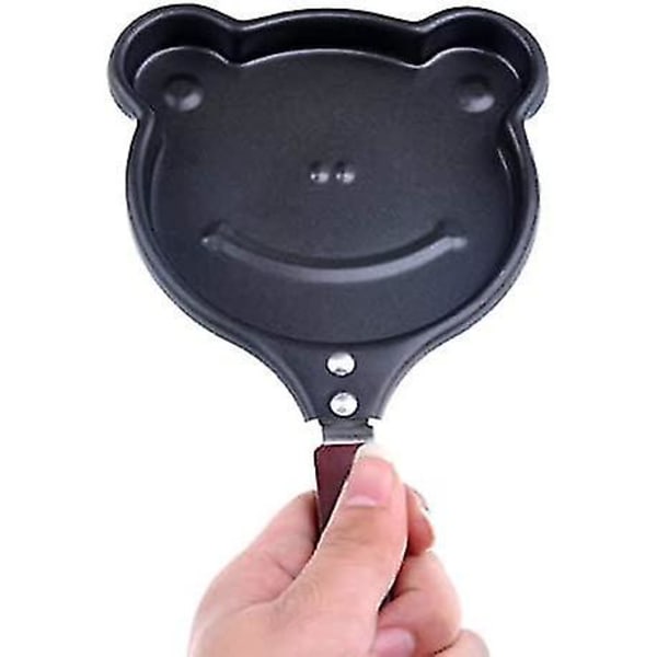 Nonstick jern grillpande frøformet mini omeletpande tegneserie æg stegepande mini stegepande til stegte æg og pandekagefremstilling (2 stk., sort)