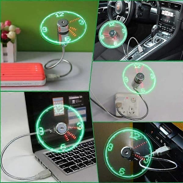 Mini USB Ur-blæser, HuiHeng Fleksibel Svanhals LED Ur USB Blæser Tidsvisning Ur-blæser til PC Computer.