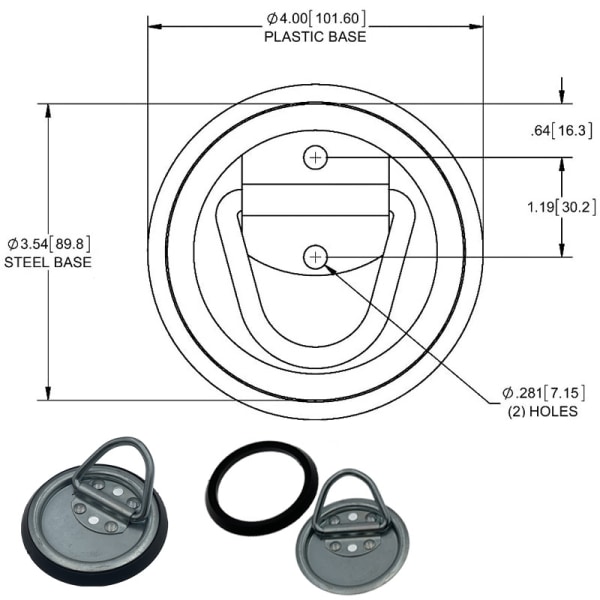 Trailer Hitch Ring - 1 Styck Ytterdiameter 101mm Plast + Metall Silver
