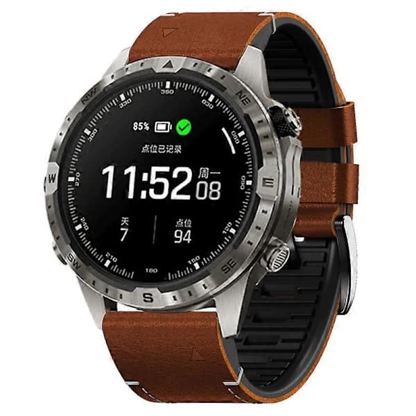 Nahka + silikoni rannekello Garmin Fenix 7 / Forerunner 965 / 955 / 945 / 935 Ruskea