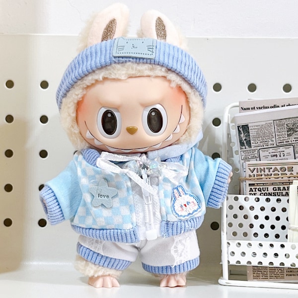 [HH]Labubu V1 Nuken Vaatteet 17cm Juomalasi Huppari Asu Puku Blind Box Popmart Ei Alkuperäinen Blue wave rabbit