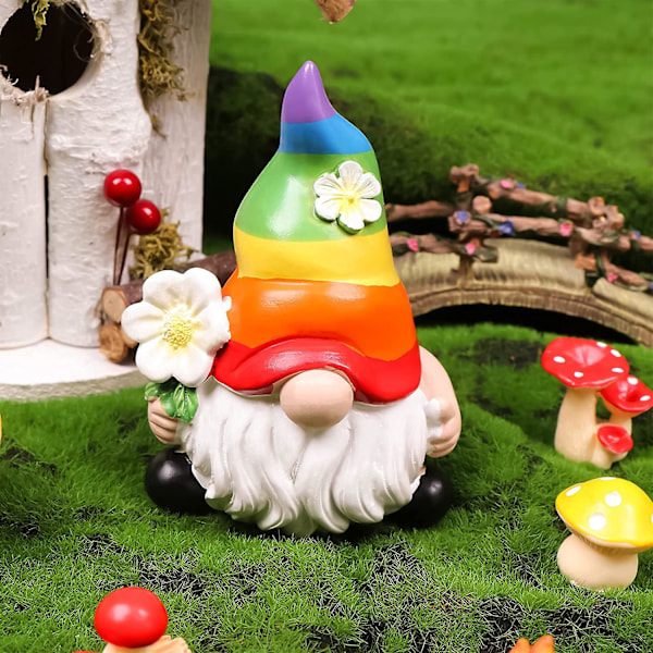 Hage Regnbue Nisse Harpiks Statue, Ansiktsløs Dukke Figurer Miniatyr Hjemmedekorasjon For Plen