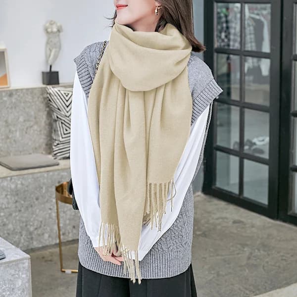 Varme Lange Skjerf Vinterskjerf Ensfarget Skjerf Dusk Beige