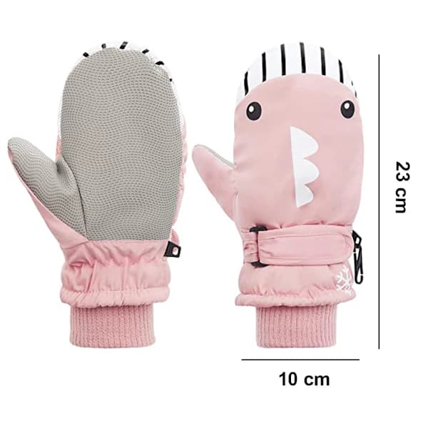 1 par vinterhansker for barn, småbarnsvotter for ski, gutter, snø, jenter, vanntette, varme fleece, rosa