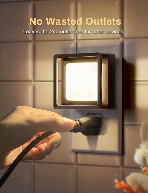 2x Night Light with Sensor – EU Plug – Dimmable Wall Lights – Geometric Design – Warm White Light – Modern Decor