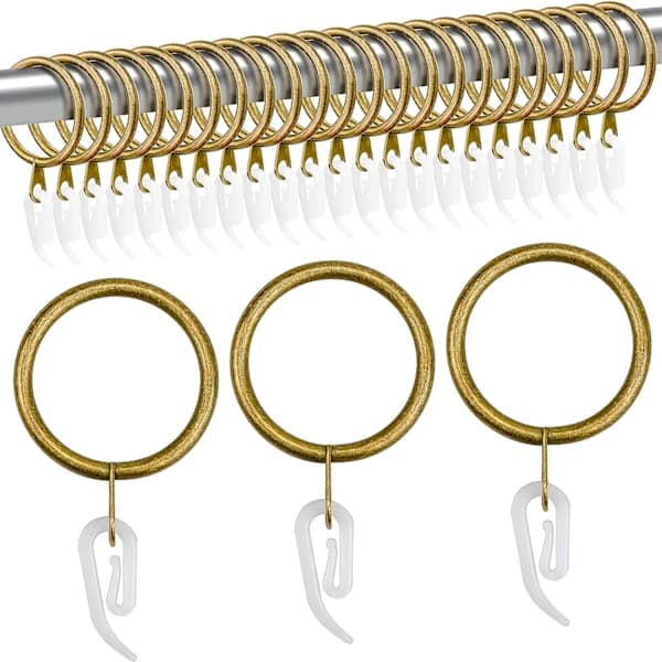 24 Sæt Metalgardinringe og Kroge Messing Rustfrit Metalgardinring 30mm Indvendig Diameter Hængende Ringkrog til Hjemmevindue Stang Dekoration
