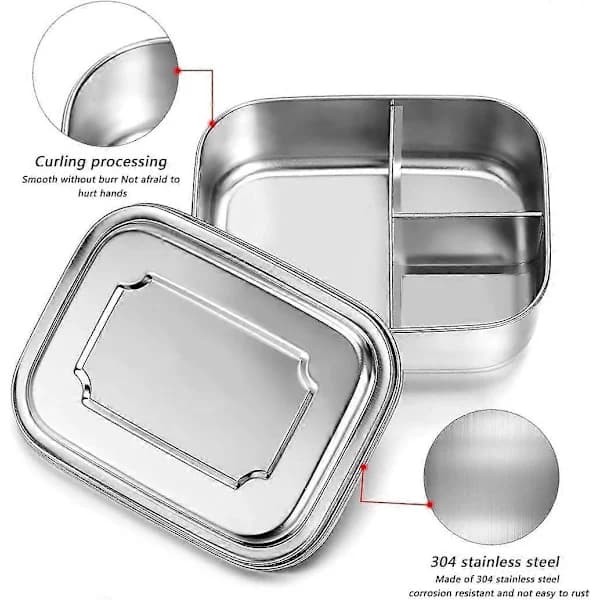 Matboks, Bento Box Barn, Bento Box 1000 ml Rustfritt Stål Bento med 3 Rom