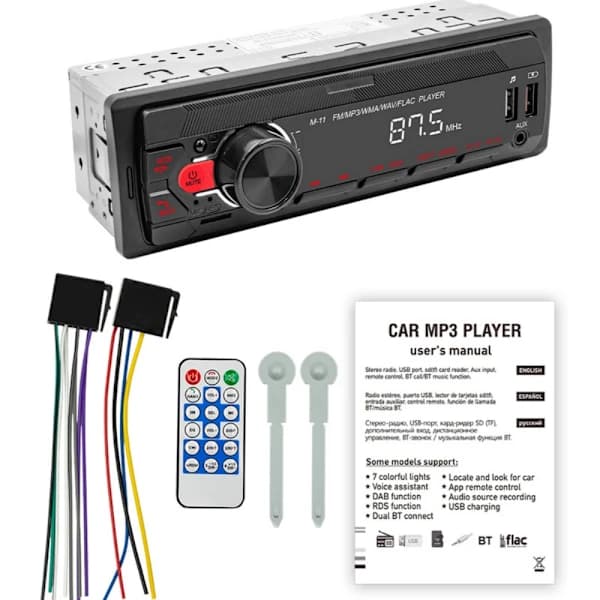 1DIN Bluetooth Bilstereo, MP3/USB Front Aux, AM/FM-mottaker, Stabil Bluetooth-signal, Stemmeassistentstøtte for sikker, intuitiv kjøring