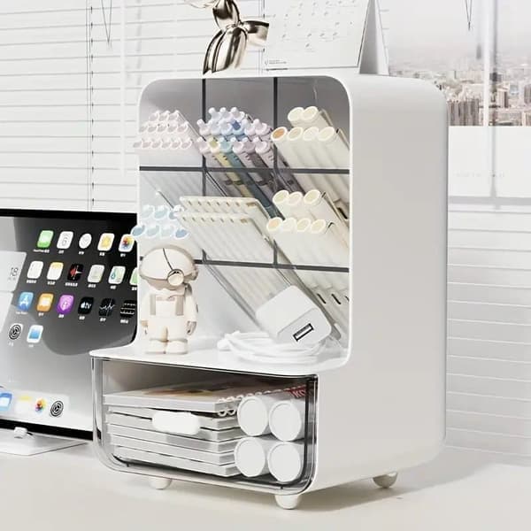 Large Storage Box with Drawer, Multifunctional Desktop Organizer for Office and Accessories