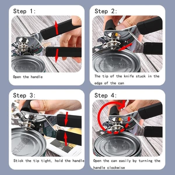 Multifunctional Can and Bottle Opener - With Sharp Stainless Steel Cutting Wheel - Soft Ergonomic Handle - Black