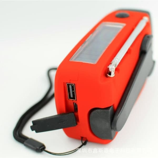 Sveiveradio med solcellepanel, FM-radio, Dynamoradio, Batteridrevet