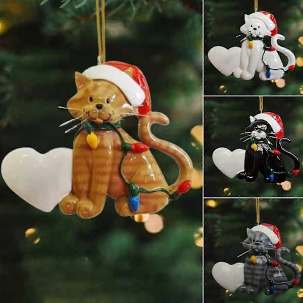 4 stk. Julekatt Dyrepynt Juletre Hengende Dekorasjon...