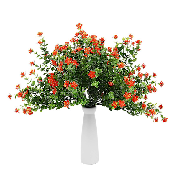 16 st konstgjorda blommor utomhus UV-beständiga växter, konstgjorda plastgrönska buskar växter orange