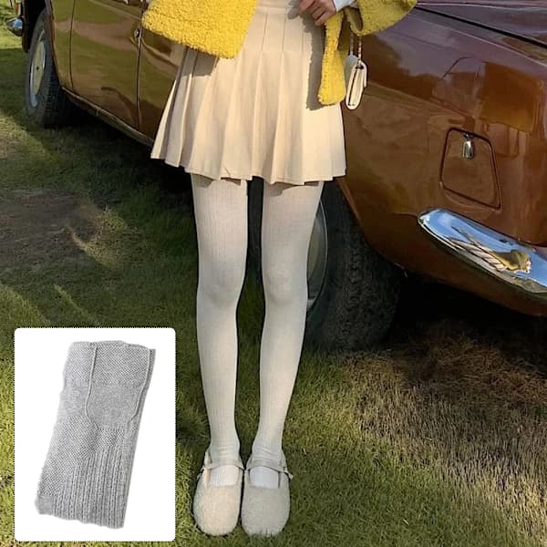 Vintervarme ugjennomsiktige forede tights for kvinner, høy midje, elastiske lysegrå
