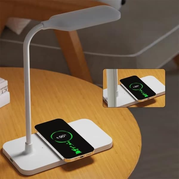 Desk Lamp/Table Lamp with Wireless Charging & USB – Dimmable Night Light LED Lamp for Bedside Table, Reading & Gaming