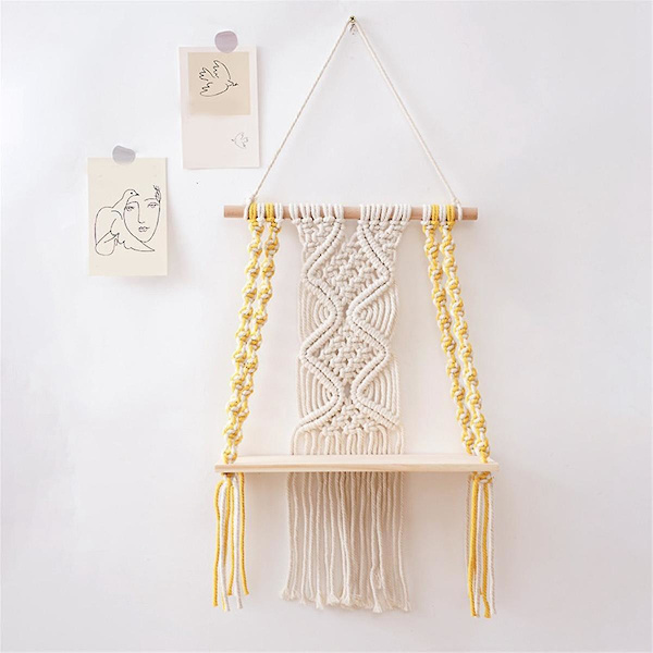 Macrame vägg hängande hylla Boho för sovrum - vävd rep Macrame väggkonst som Boho badrumshylla De