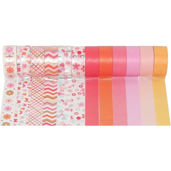 12 Rullar Washi Tejp Set Maskering Dekorativ Tejp (Rosa Mix)