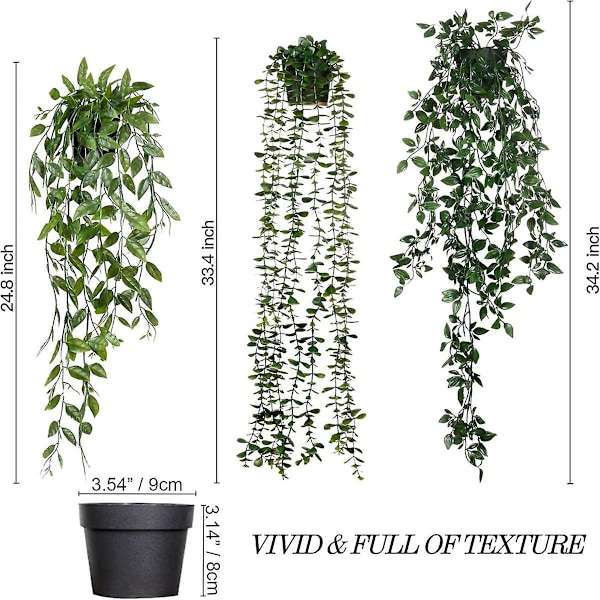 Kunstige hængeplanter 3-pak kunstig eukalyptus potteplanter kunstig eukalyptus mandala-ranke