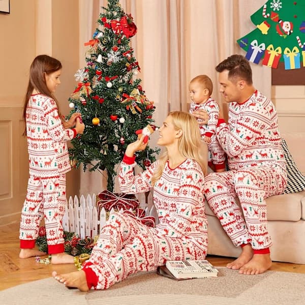 Matchende familiepyjamasser julesæt, matchende sæt julepyjamasser til familiepyjamasser Kid 7-8T