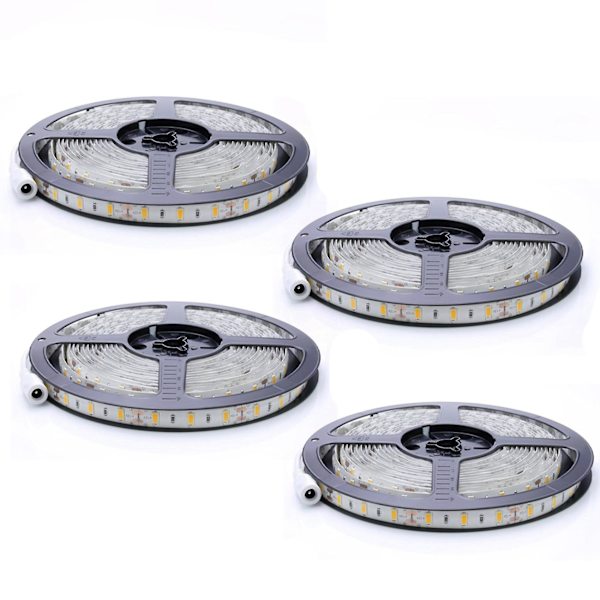 4x Fleksibel 5m Dc 12v 36w Smd 2835x300 Leds Ip20 Varm Hvit(3000k) Led Stripe Båndlys