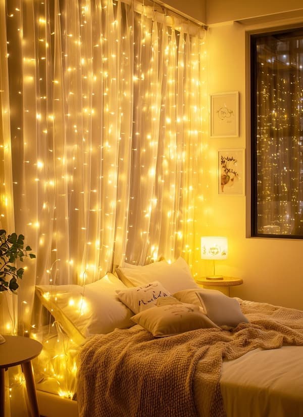 300 LED Gardinlys – 3 m x 3 m Varmhvitt Lysgardin med USB, 8 Lysmoduser for Juledekorasjon