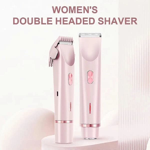Dobbelthoved Barbermaskine Kvinder, Elektrisk Bikini Linje Trimmer, Våd & Tør Anvendelse Hårfjerning Rosa Pink