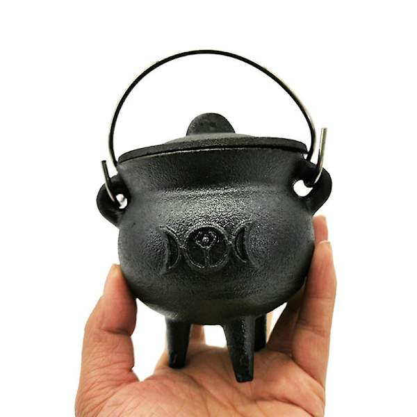 1 stk Jern Gryte Med Lokk Håndtak Månefase Heks Gryte Røkelse Brennende Gryte For Staver Smudging Rit