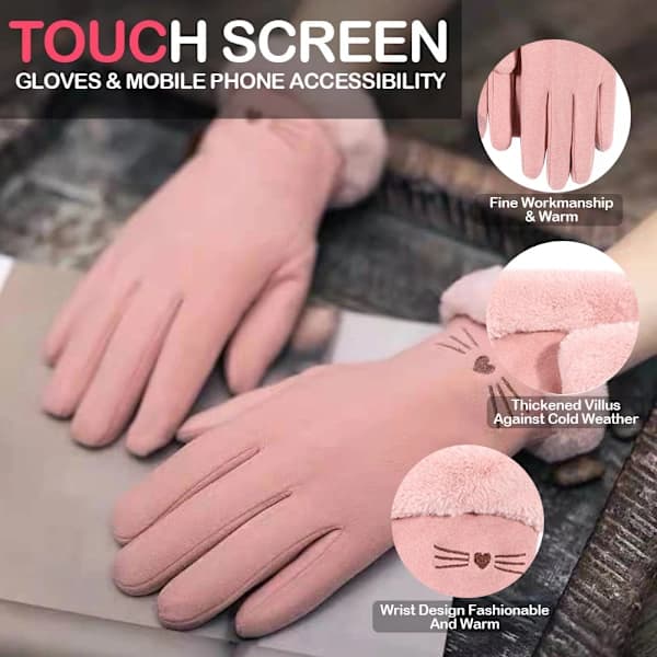 Vinterhandsker til kvinder, touchscreen-handsker vinter dame varme cykel touchscreen termiske handsker pink