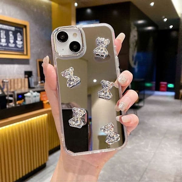 For iPhone 14 Deksel Stilig Speiloverflate TPU+PC Telefon Bakside med Armbånd