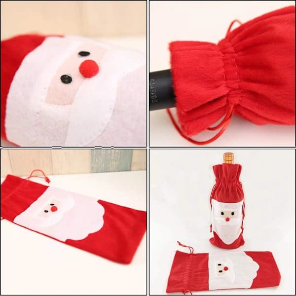 6 Julvinpåsar för Vinflaskor, Julpåsar, Tomte, Röda Vinflaskfodral, Påsar med Dragsko, Julklappar, Påse, Presentförpackning