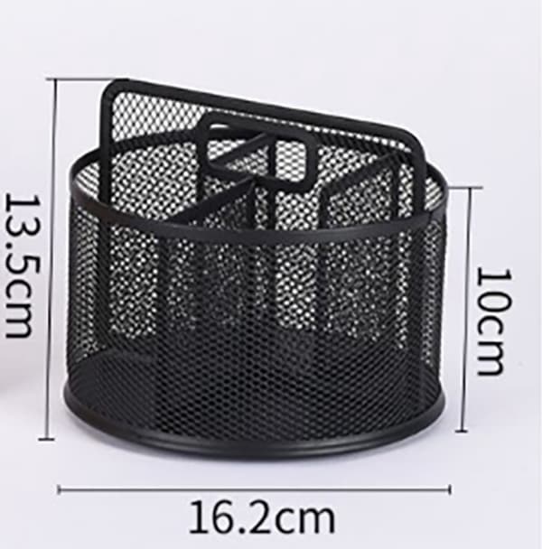 Penholder, 360° Roterende Metalnet Skrivebordsorganizer Med 5 Rum, Til Kontor, Skole Og Hjem, Sort