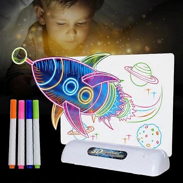 HA~3D Tegnebræt Lysende Doodle Pad Fluorescerende Farve Skrivning Uddannelseslegetøj Børnegave