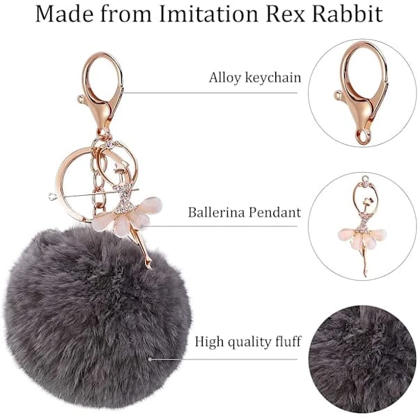 6 kpl Pehmo Avaimenperiä, Rhinestone Pehmo Pom Pom -riipuksella
