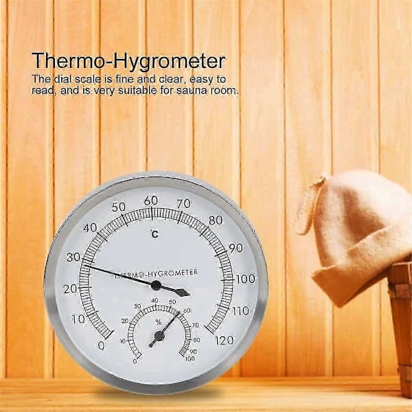 -Hygrometer 2-i-1 Rustfritt Stål Badstue Termometer Hygrometer -Hygrometer Badstuetilbehør [] sølv hvit
