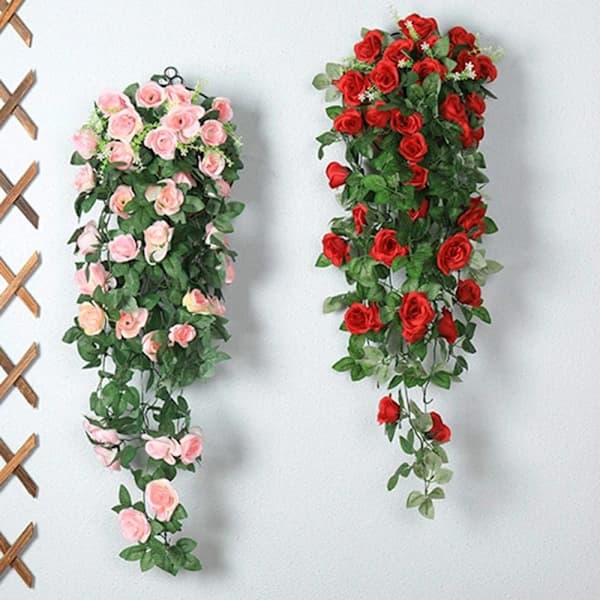 2 stk 85cm Kunstige hengende planter - Falsk silkerose