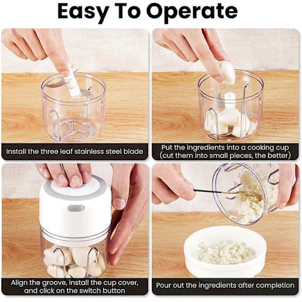 HA~Elektrisk Mini Foodprocessor, Elektrisk Hvidløgshakker, Mini Foodprocessor, Elektrisk Grøntsagshakker (250ML)