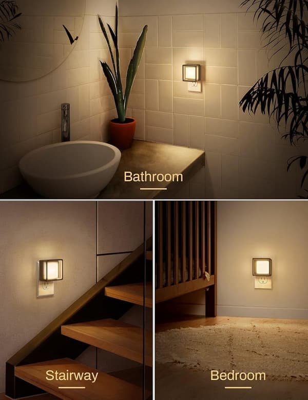 2x Night Light with Sensor – EU Plug – Dimmable Wall Lights – Geometric Design – Warm White Light – Modern Decor