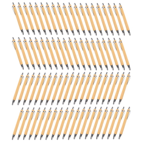 80 stk kulepennsett i bambus og tre, 40 stk med svart blekk og 40 stk med blått blekk