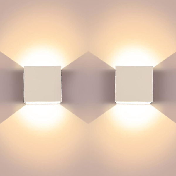 2 stk. 6w LED væglamper, 3000k varm hvid moderne aluminium øvre og nedre firkantede væglampe, egnet til stue, soveværelse, gang, spisestue