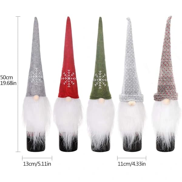 Julvinflaskfodral 5-pack Dekorativa Handgjorda Tomte Julvinflaskfodral Väskor för Champagne Julfest