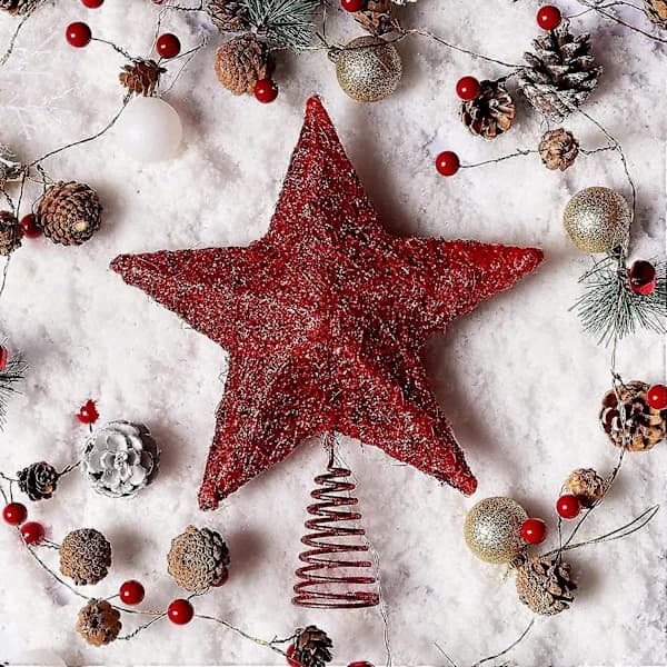 Rød Glitterstjerne Juletrestjerne 25 cm for Julehjemmefestdekorasjon